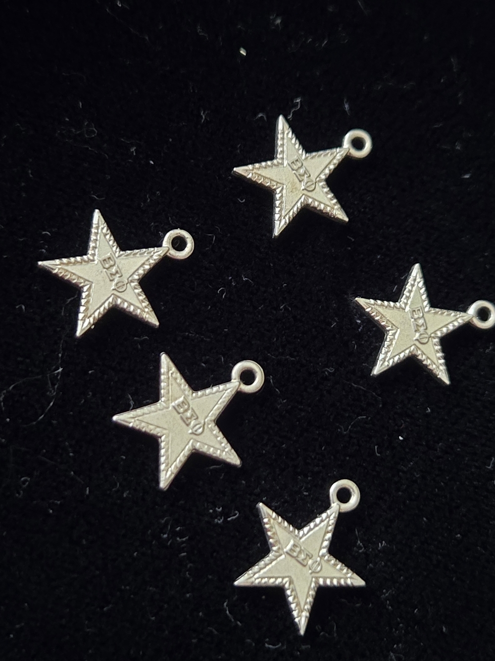 Five Vintage Beta Sigma Phi Sterling Silver Sorority Star Charms